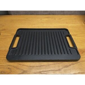 Reversible Cast Iron Griddle 13.25 in x 9 in with 2 Handles Rectangle Cookware